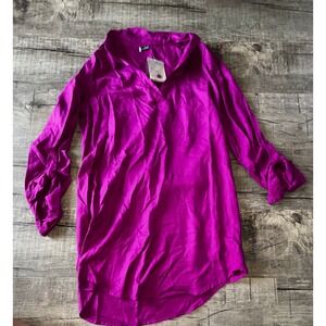 Sparkle &‎ Fade Magenta Purple Rayon Roll Tab Sleeve Tunic Top Small NWT